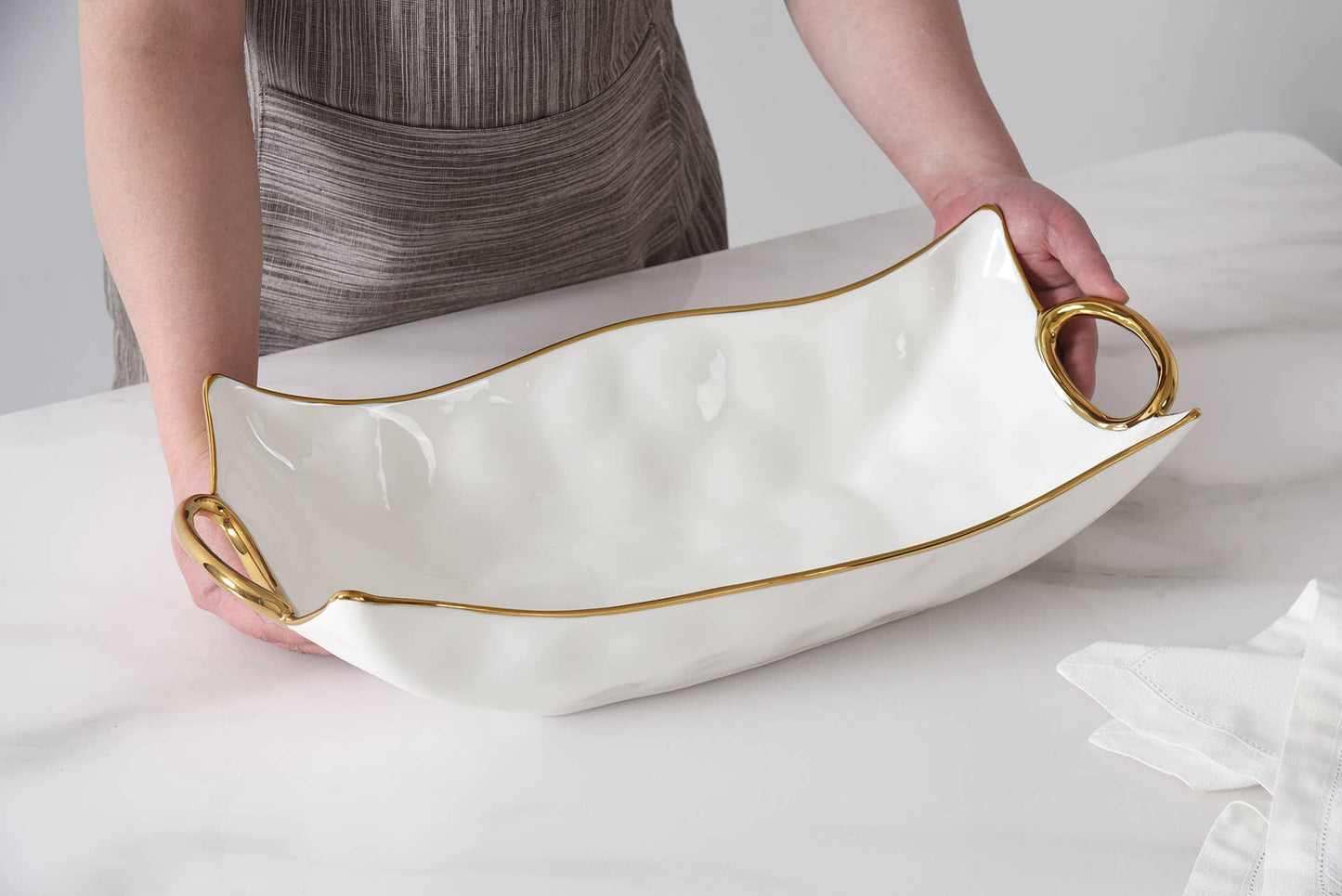 Rectangular White and Gold Centerpiece