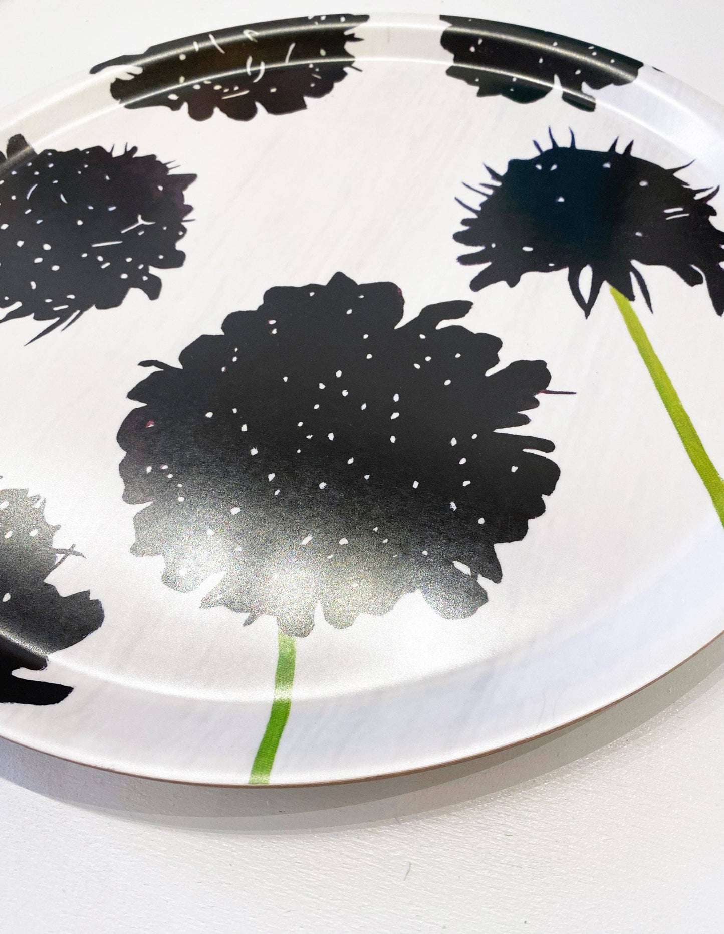 Serving Tray:  Black Scabiosa on White