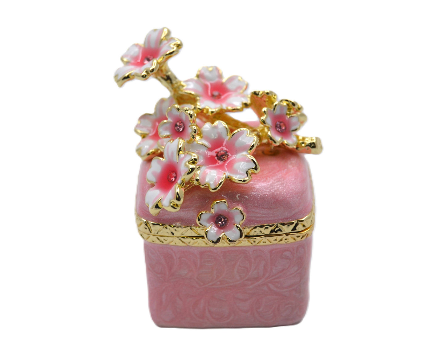 Jeweled Floral Trinket Box. Hand Set Austrian Crystals