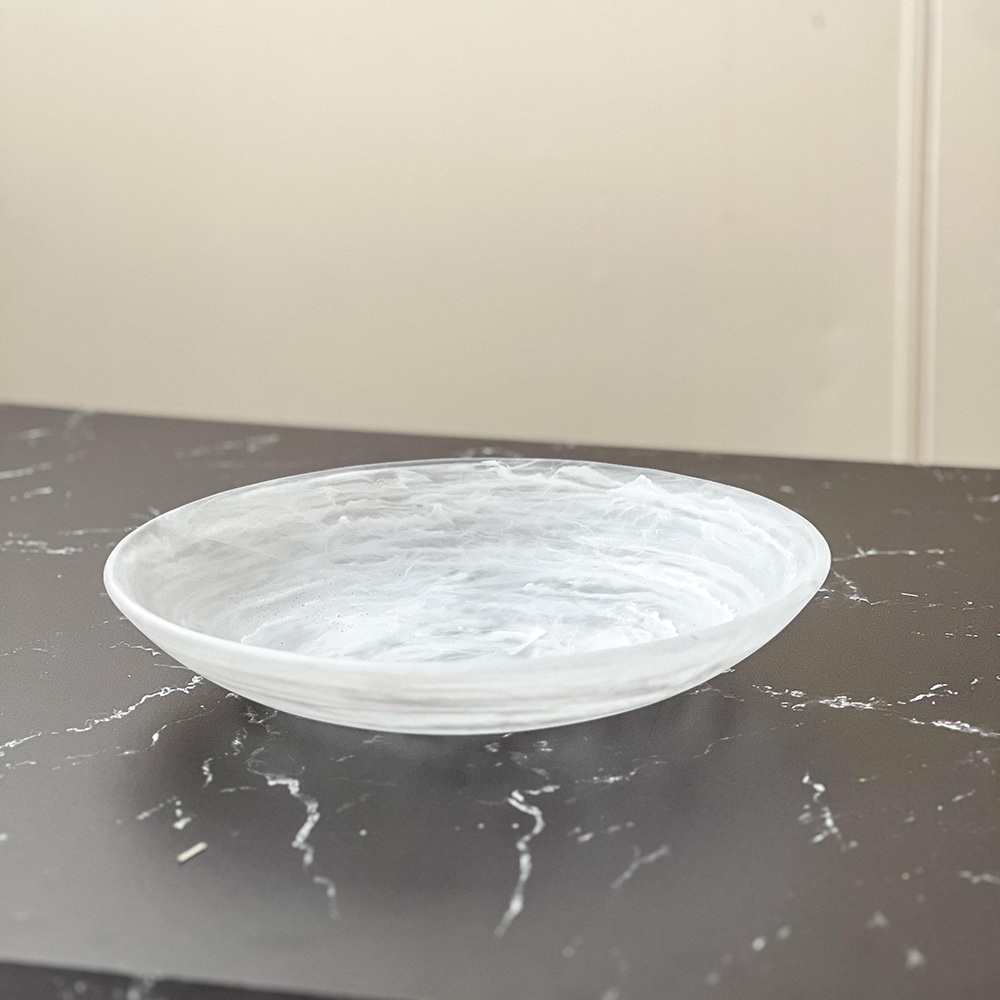 Resin White Swirl Salad Bowl (Shallow)