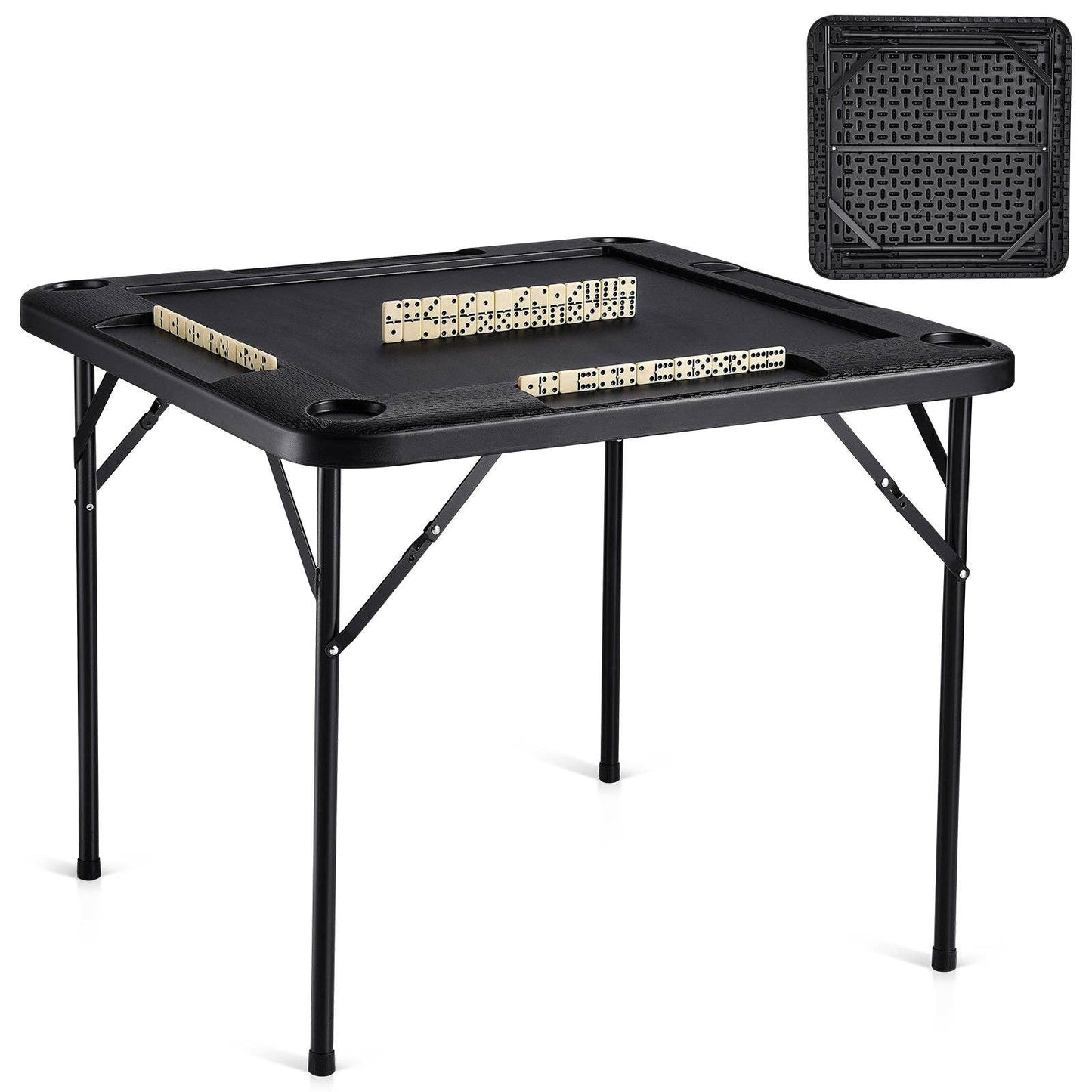 Game Table, 4 Cup Holders, Chip Trays, Black