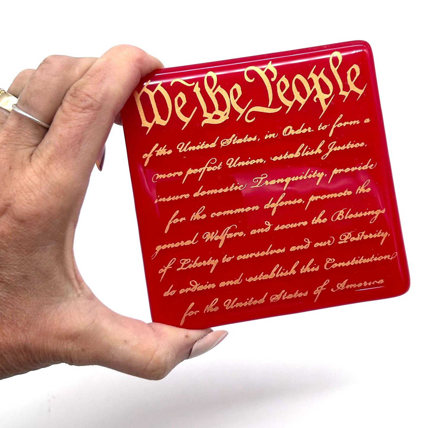 We The People Handmade 4" Handmade Fused Glass Coaster
