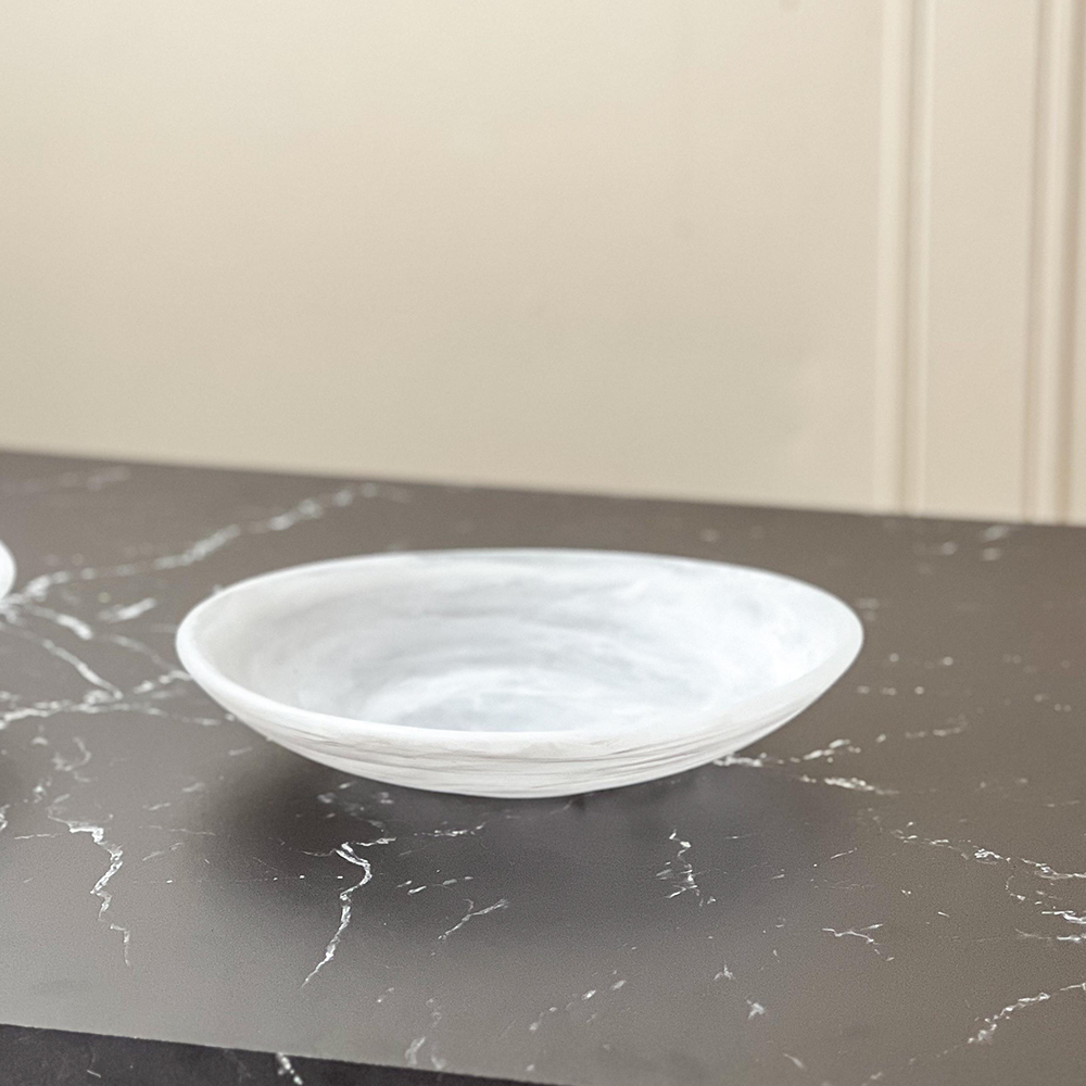 Resin White Swirl Salad Bowl (Shallow)