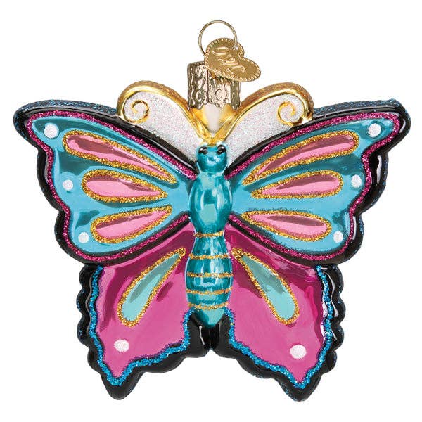 Hand-Blown, Hand-Painted Glass Christmas Ornament (Fanciful Butterfly)