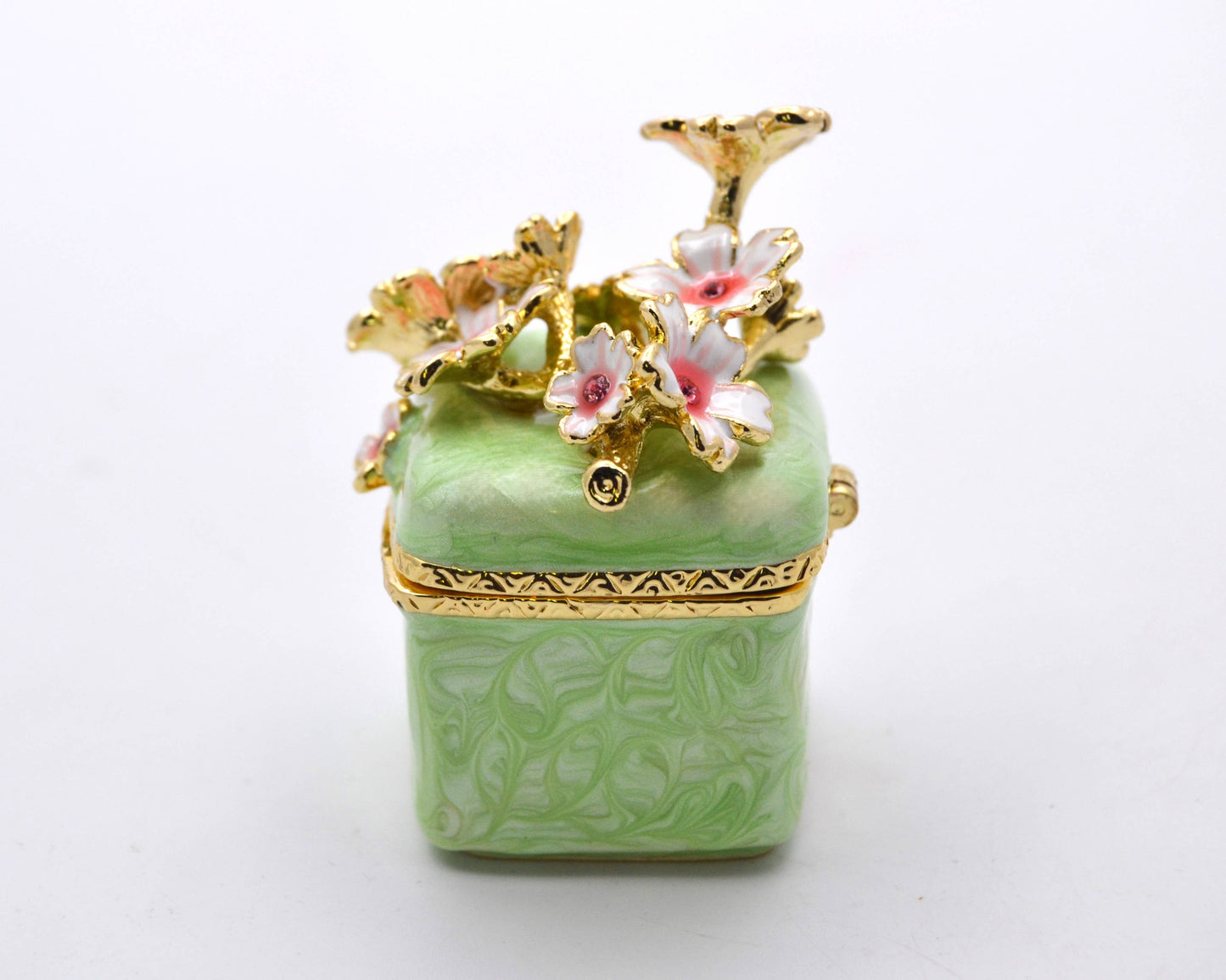 Jeweled Floral Trinket Box. Hand Set Austrian Crystals