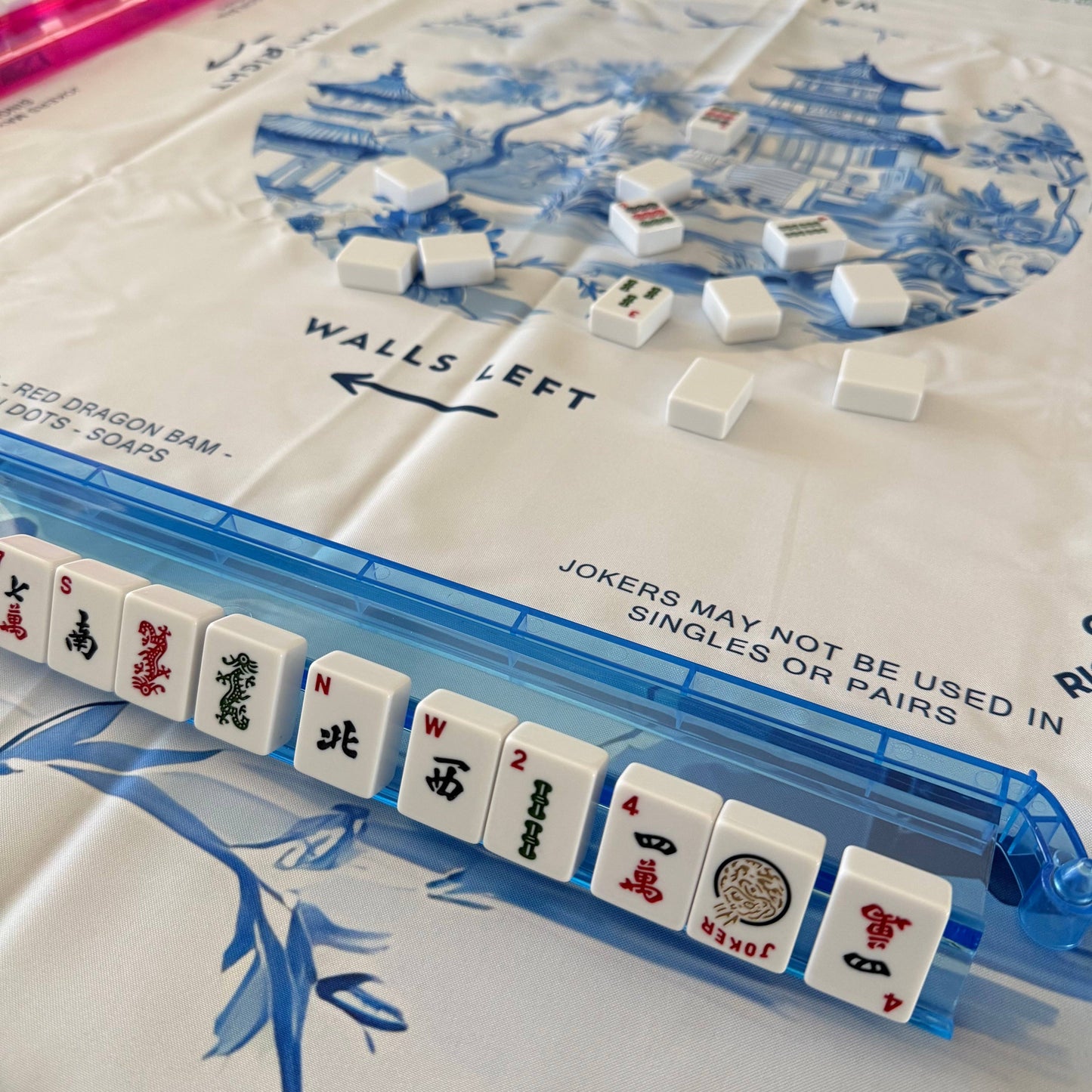 Bright Blue Mahjong Rack and Pusher Set of 4