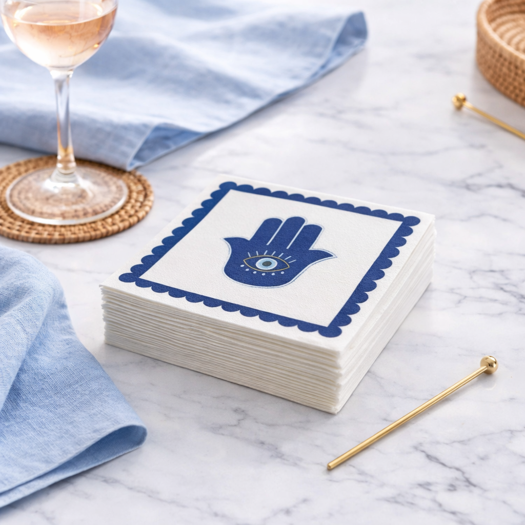 Linen-Feel Cocktail Napkins, Hamsa