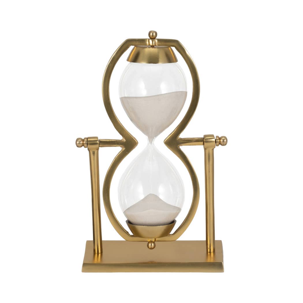 Decorative Sculpture - Gold Metal Hourglass Sandtimer, 11 in.