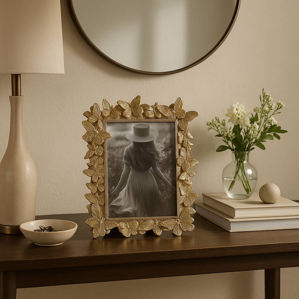 5 in. x 7 in. Gold Resin Butterflies Photo Frame