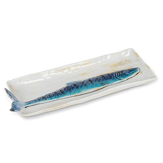 Large Slim Fish Rectangle Plate-Blue & Yellow-5x14"L