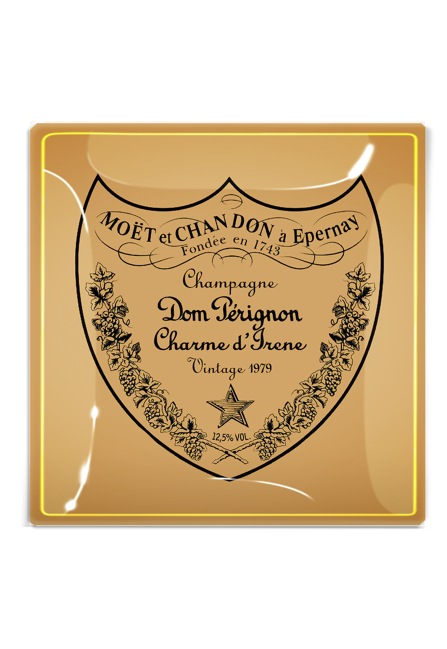 Vintage Dom Perignon Brut Decoupage Glass Tray