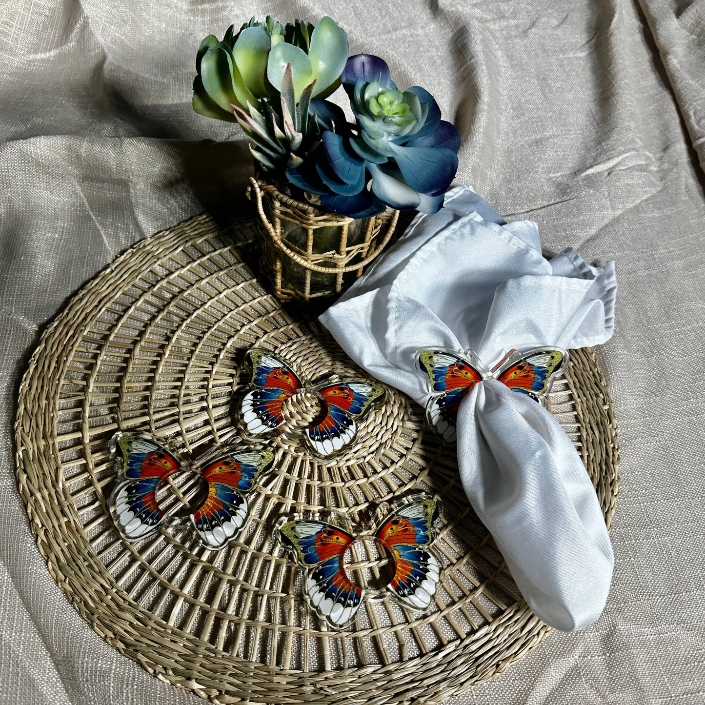 Acrylic Napkin Ring - Orange Butterfly Set of 4