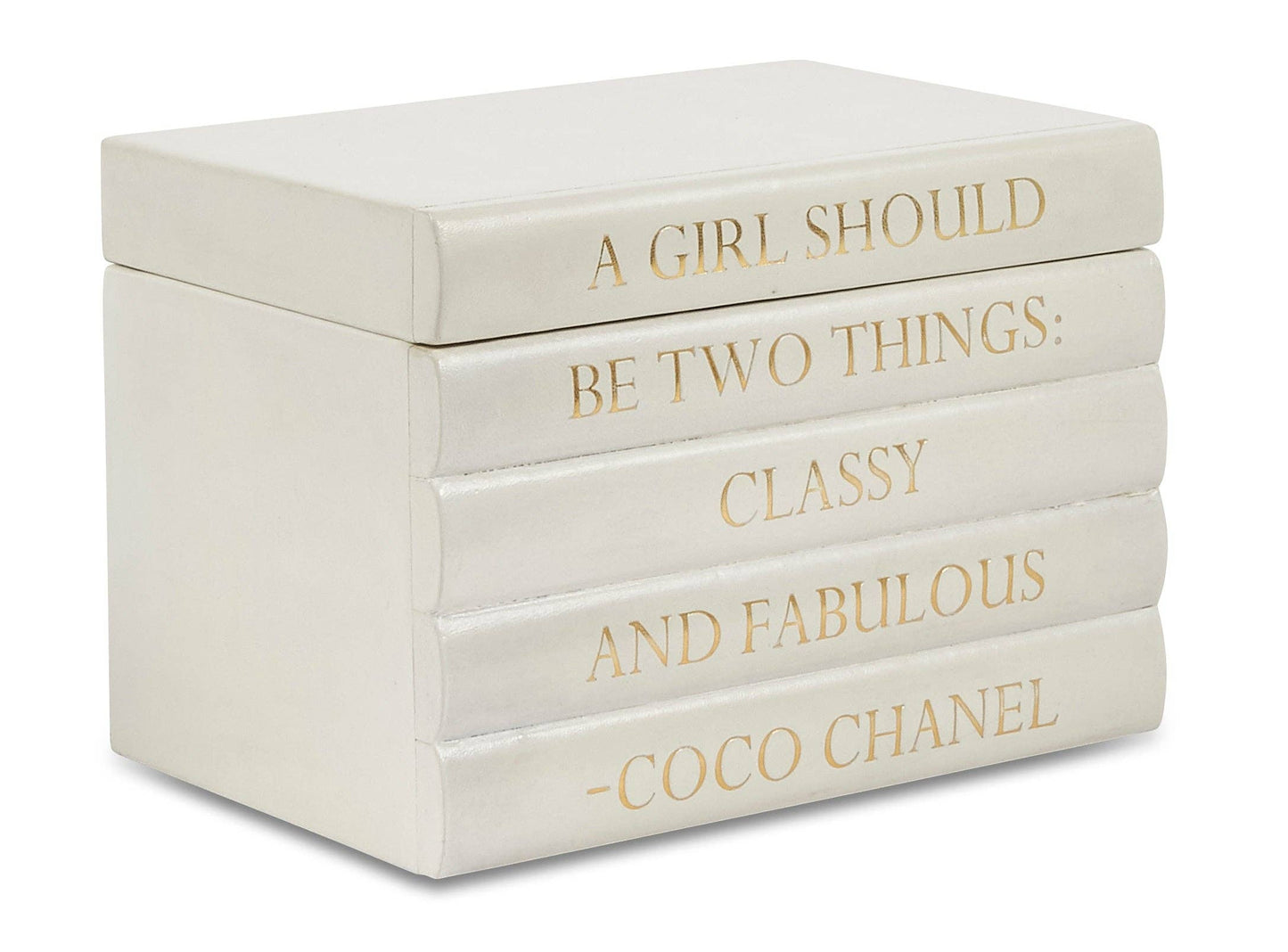White Leather Bound Box with Coco Chanel Quote