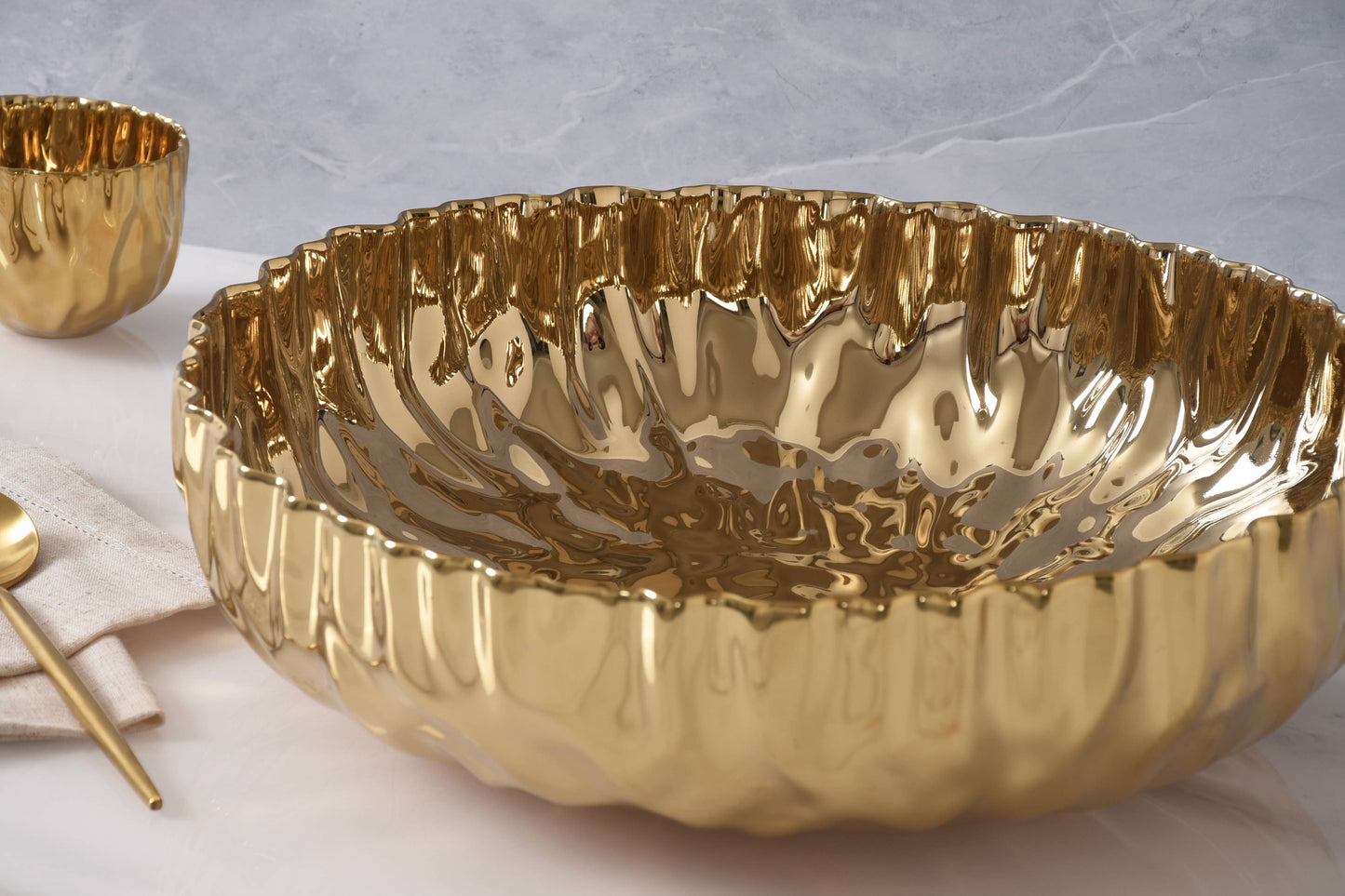 Extra Large Gold Shallow Bowl in Porcelain