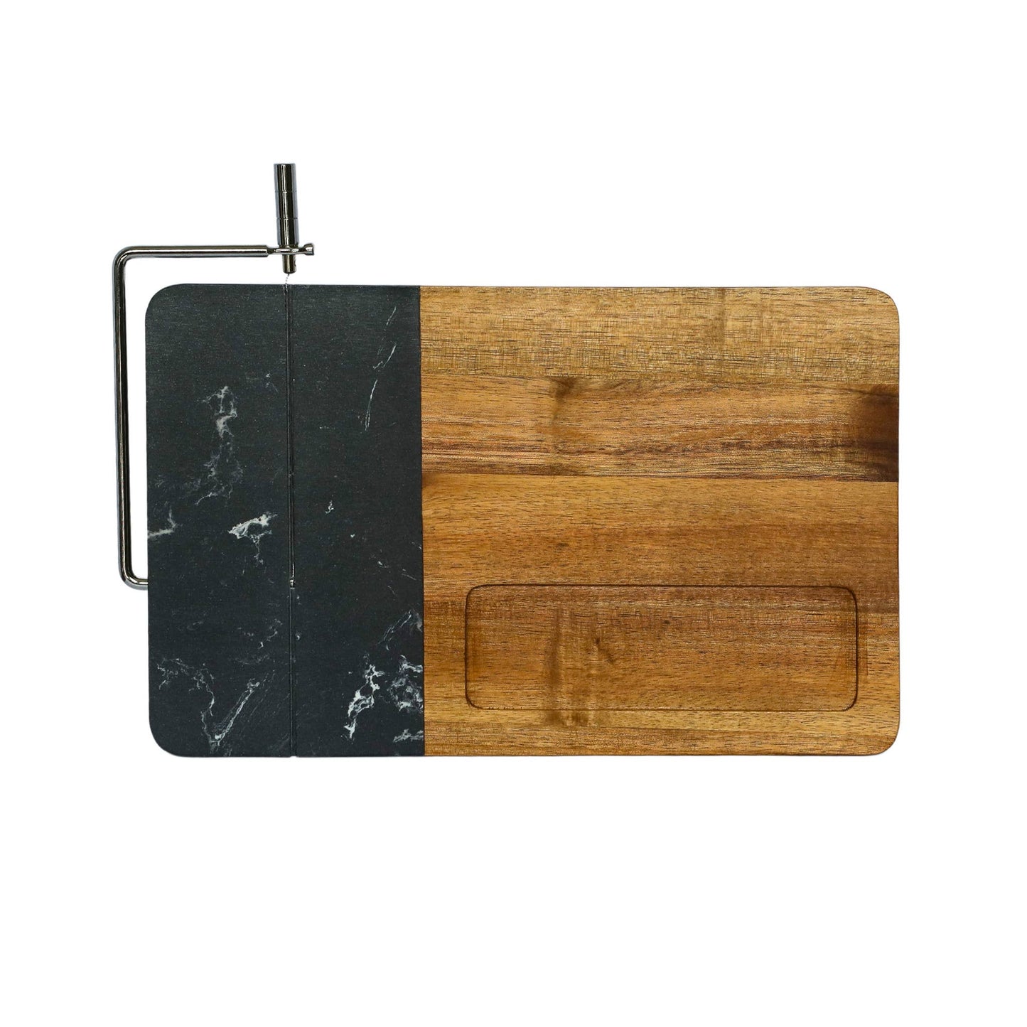 Black Marble and Acacia Wood Cheese Board with Slicer