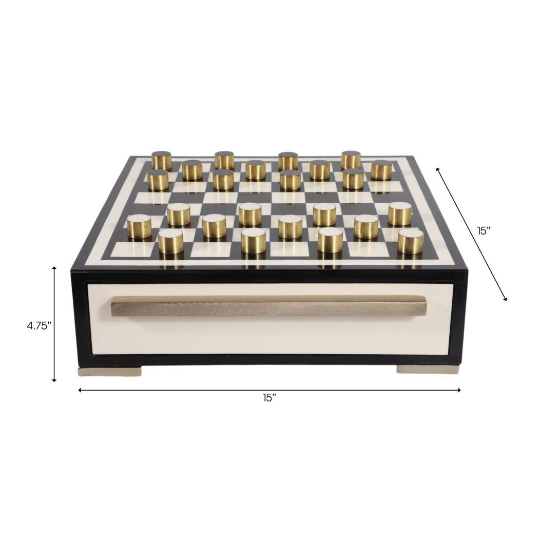 Game Set - Black/Ivory Resin Checkers with Drawer, 15 in.