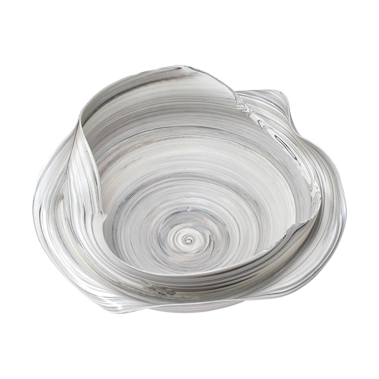 Large Ceramic Swirled Decorative Bowl, 7.5"h