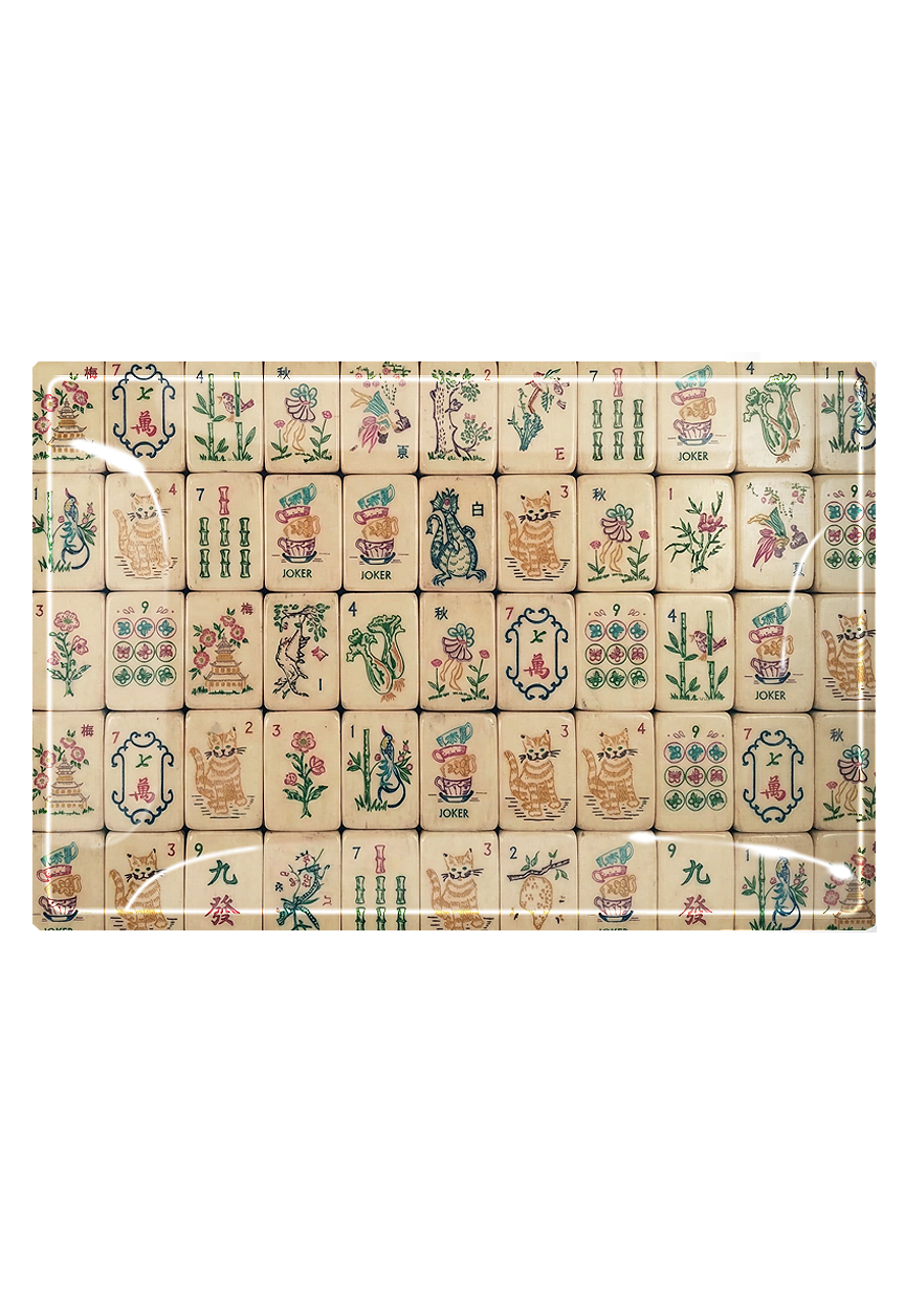 Mahjong Decoupage Glass Tray
