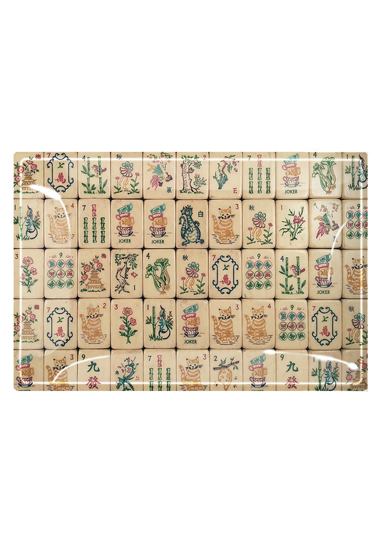Mahjong Decoupage Glass Tray
