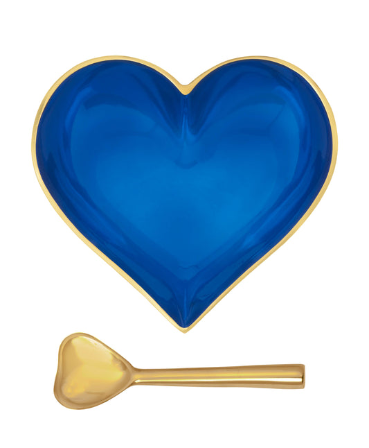 Happy Gold & Sapphire Blue Heart with Gold Heart Spoon