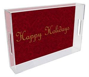 Lucite Ruby Damask Holiday Tray