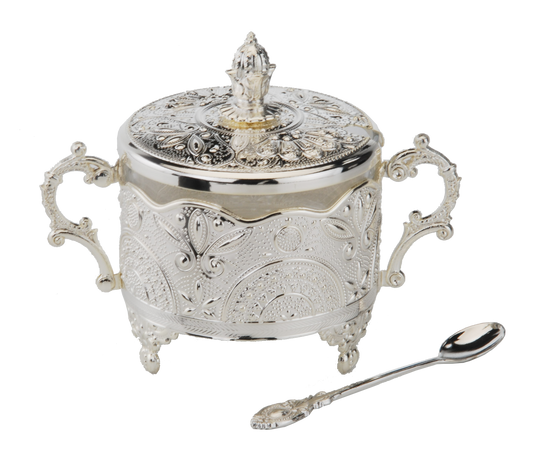 Honey Dish Silver Plated Filigree Design 5.5X3.5X4.5