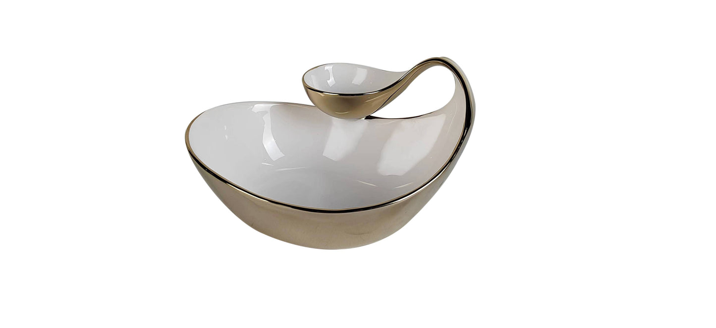 Chip And Dip White Porcelain Bowl with Gold Edged
