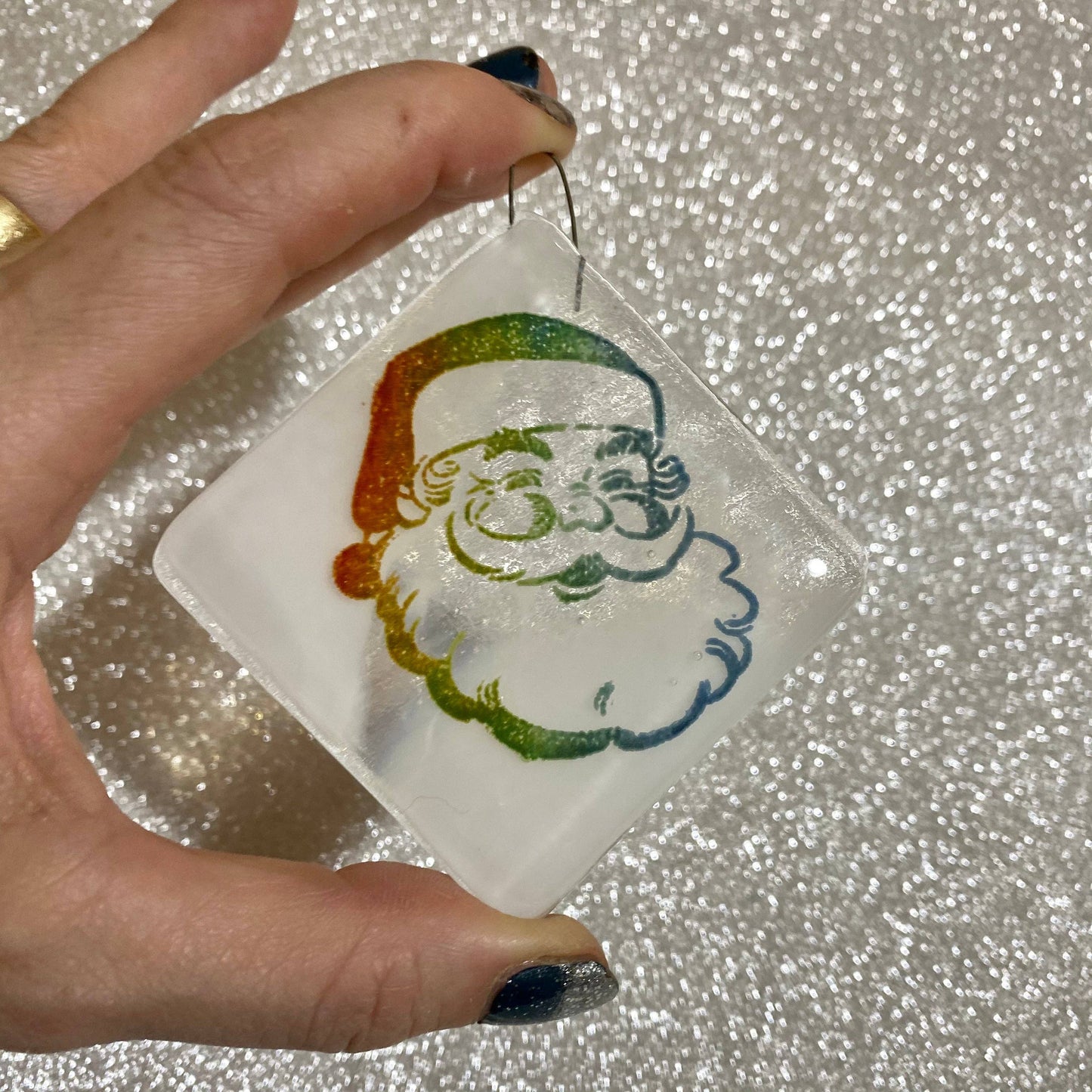 Vintage Santa RAINBOW Fused Glass Ornament