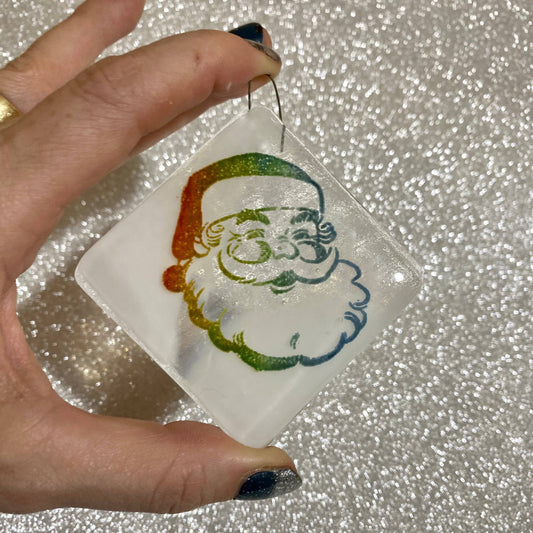 Vintage Santa RAINBOW Fused Glass Ornament