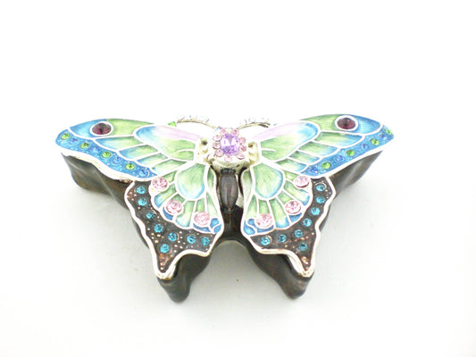 Bejeweled Butterfly Trinket Box. Hand Painted Enamel & Swarovski Crystals