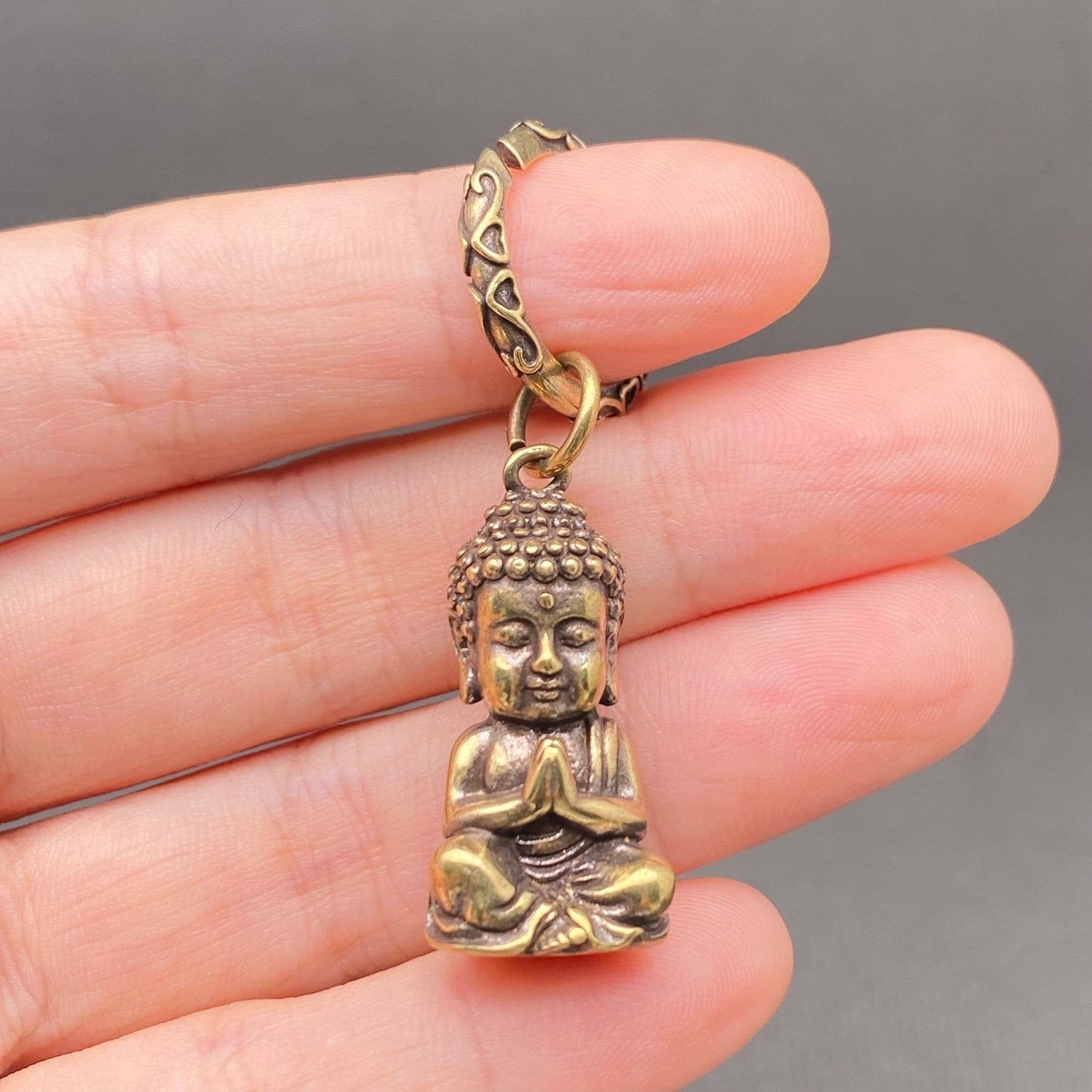 Brass Buddha Statue Keychain Pendant