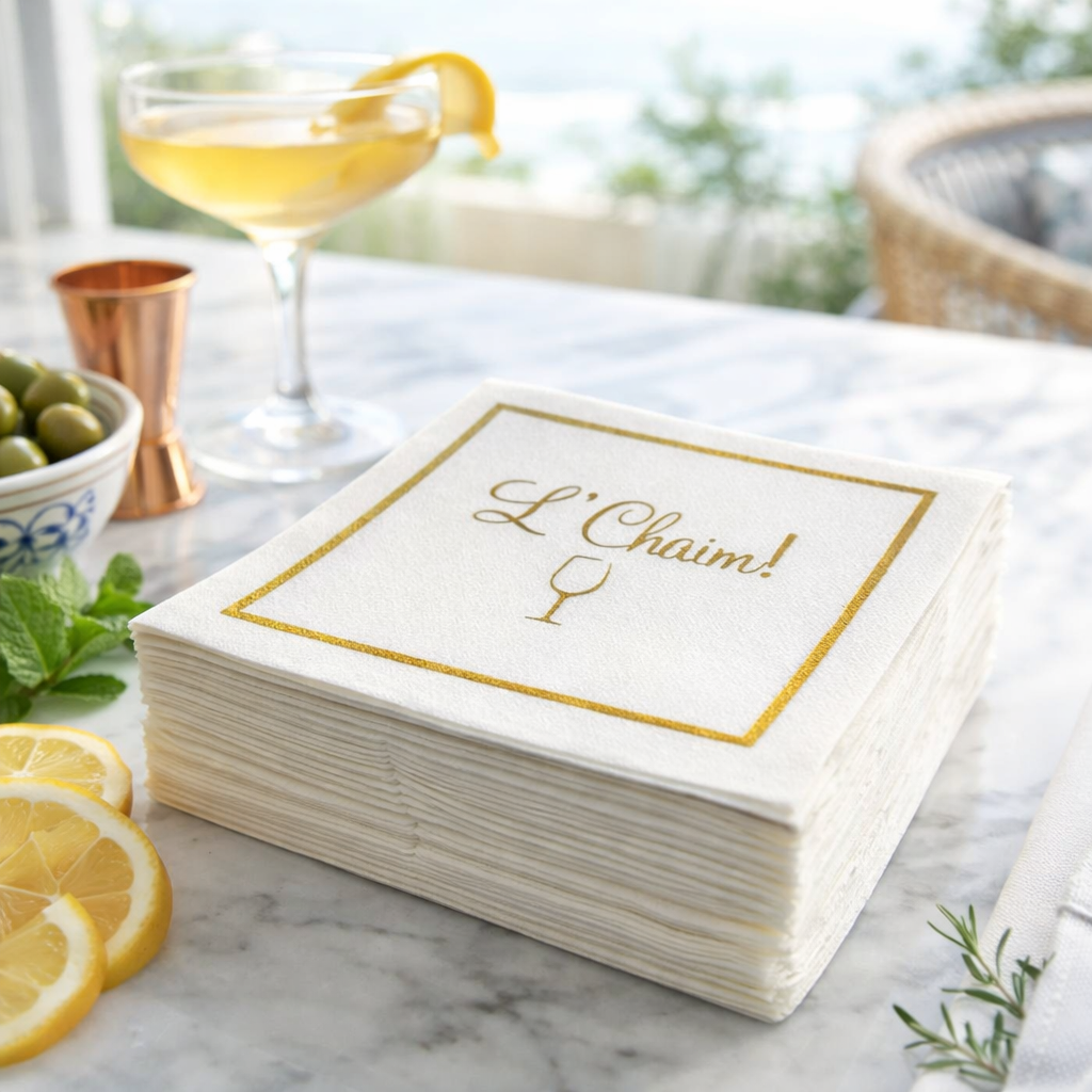 Linen-Feel Cocktail Napkins, L'Chaim