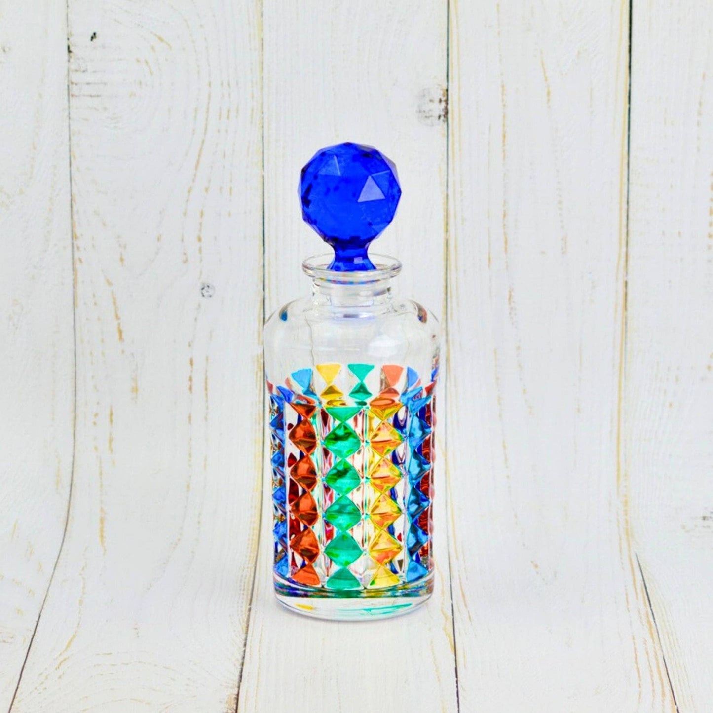 Diamond Italian Crystal Decanter, Hand-Painted, Made in Italy