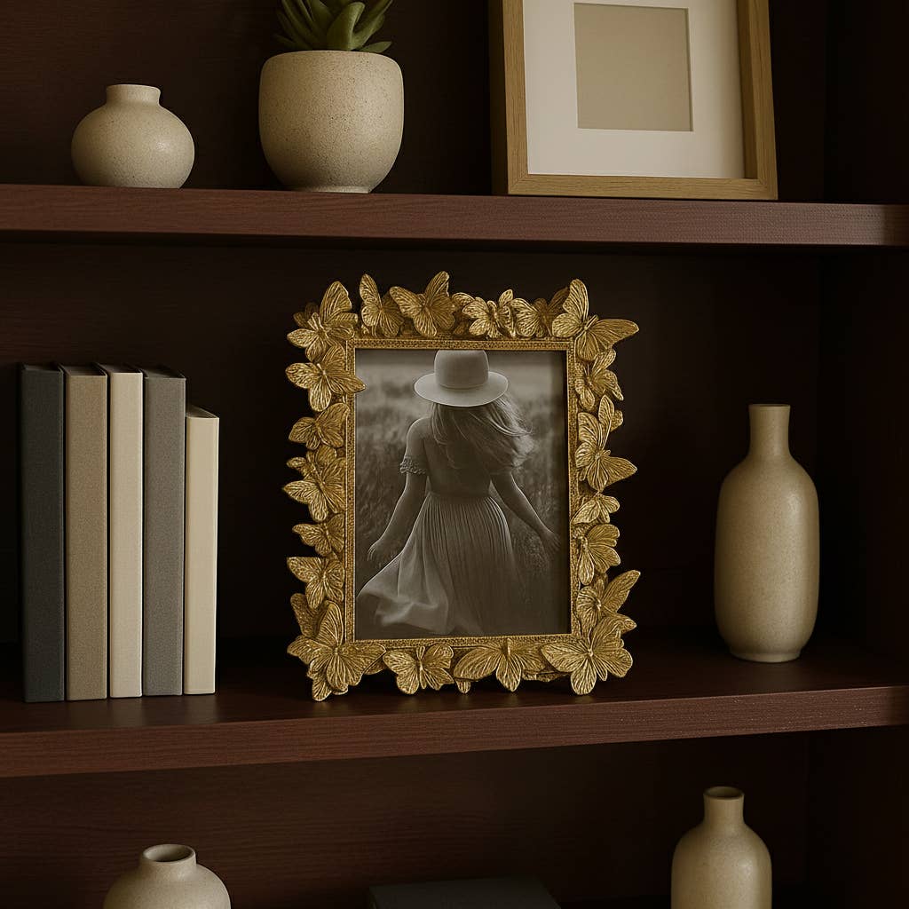 5 in. x 7 in. Gold Resin Butterflies Photo Frame