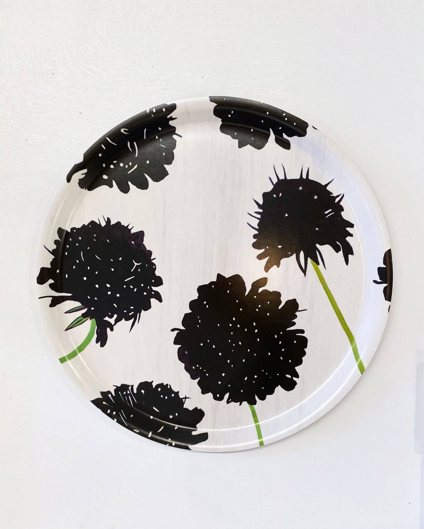 Serving Tray:  Black Scabiosa on White