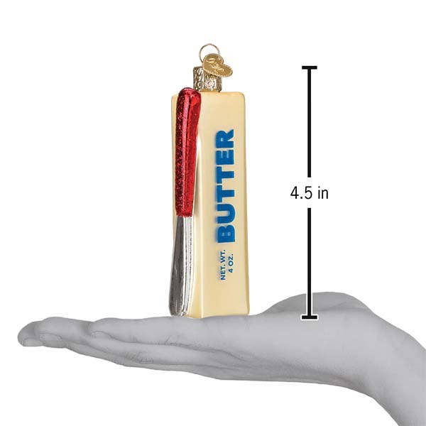 Hand Blown, Hand Painted Glass Christmas Ornament (Stick Of Butter)