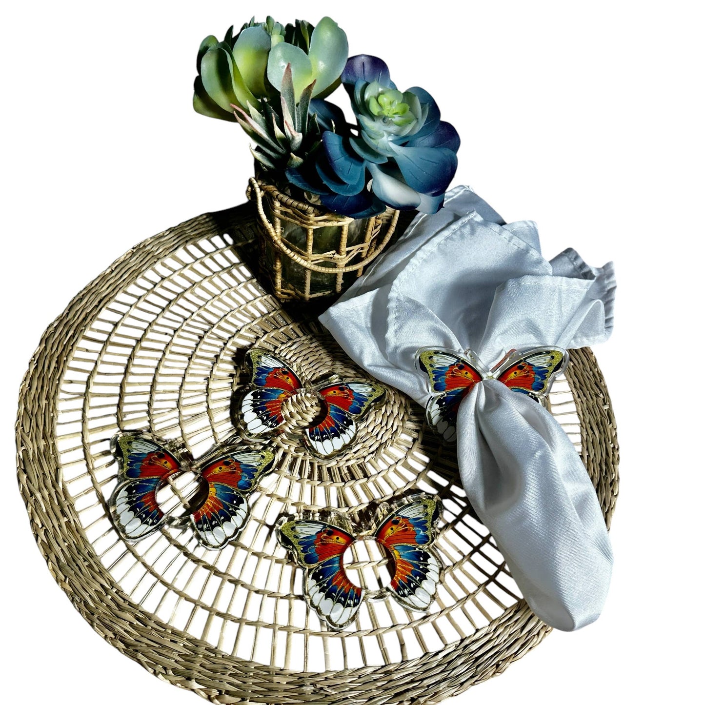 Acrylic Napkin Ring - Orange Butterfly Set of 4