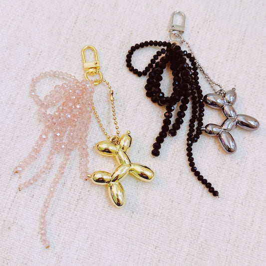 Balloon Dog Bag Charm With Beaded Bow