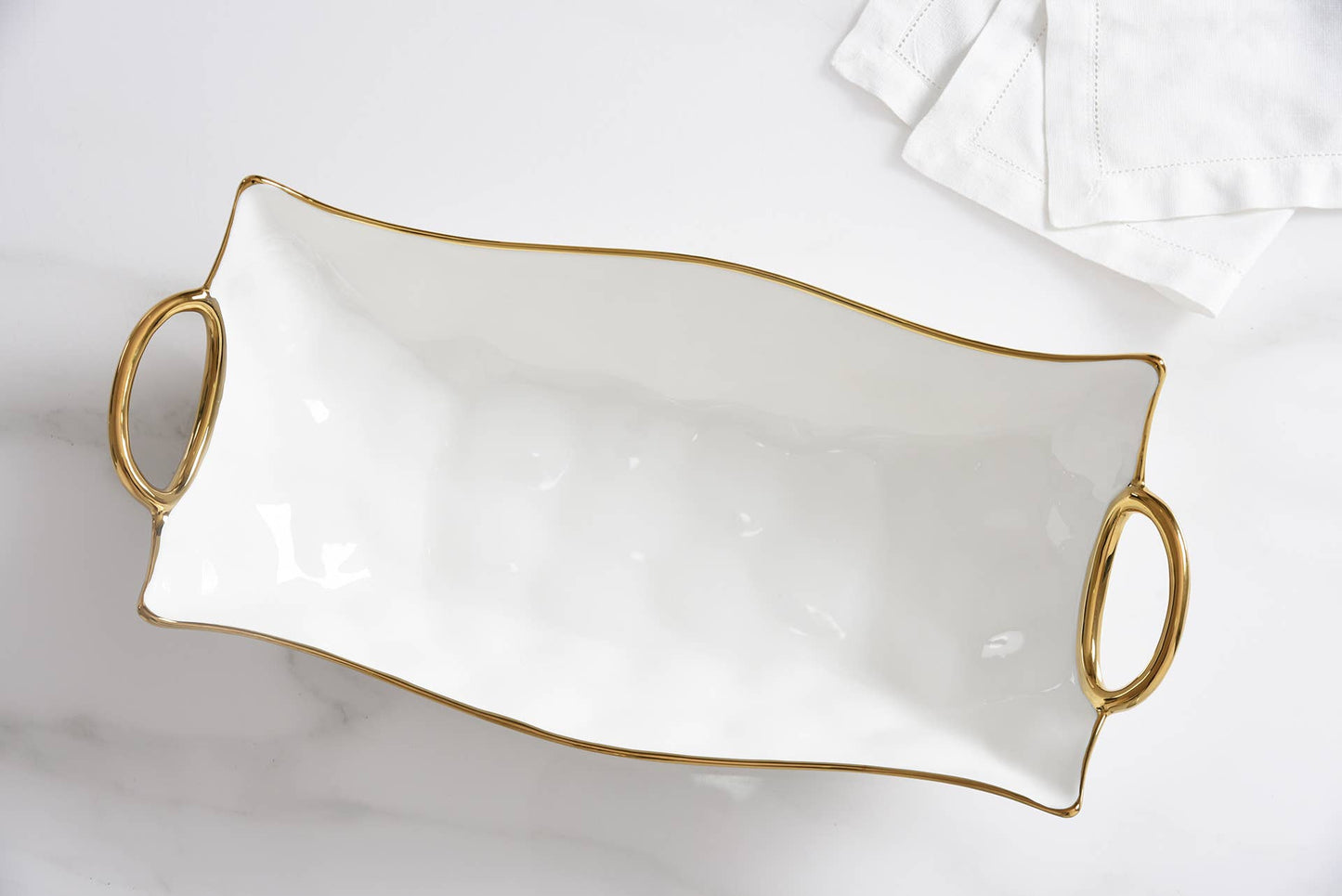 Rectangular White and Gold Centerpiece