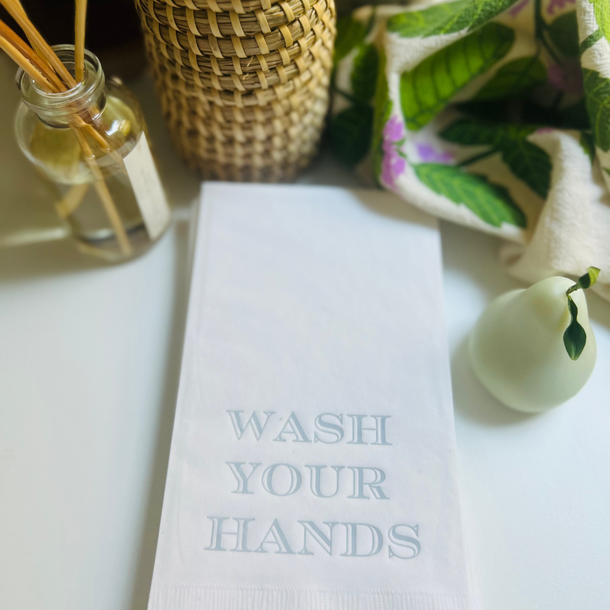 Wash Your Hands Guest Towel, Grey Font