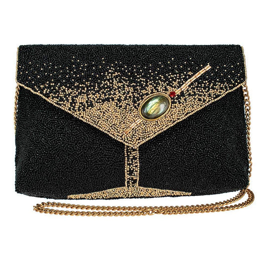 Olive You Beaded Martini Glass Crossbody Clutch
