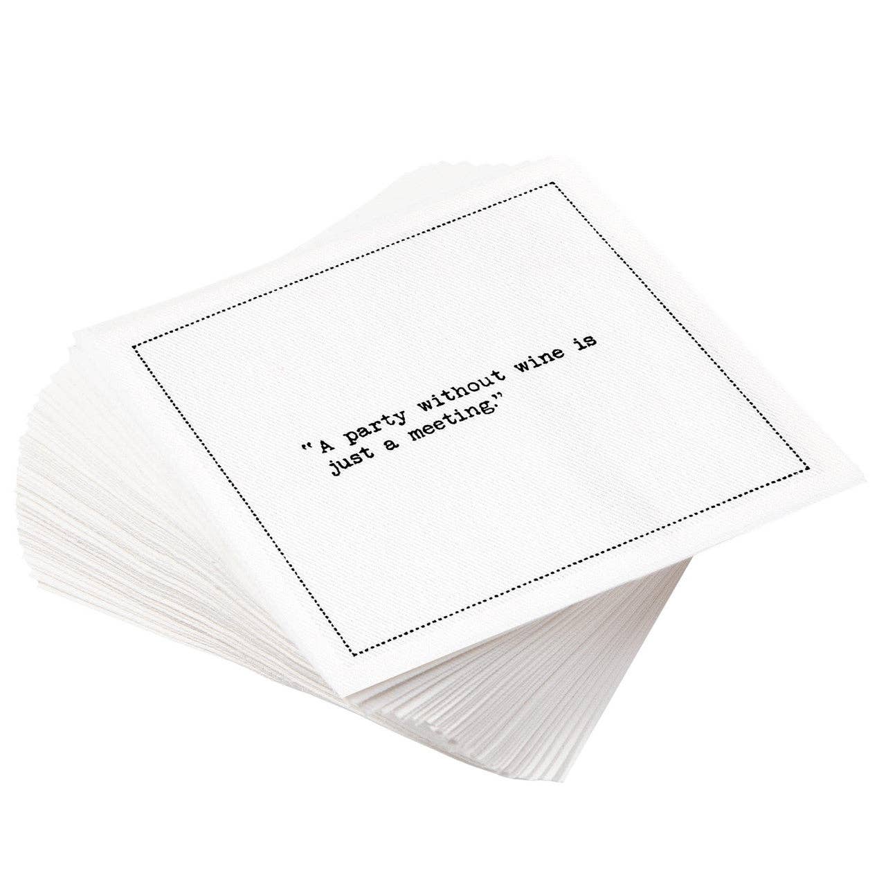 Wine Quotes - White Cotton Cocktail Napkins x 50