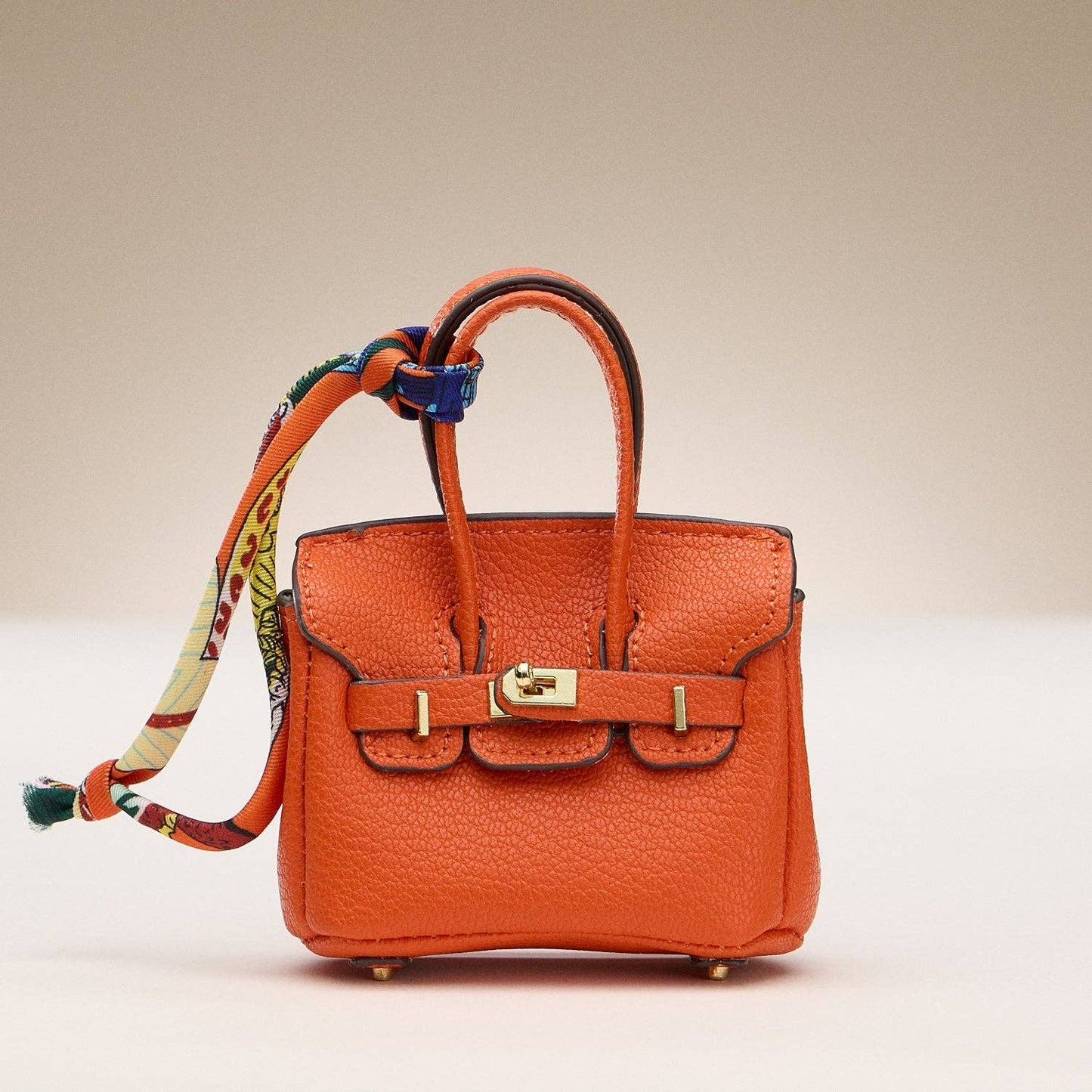 Mini Faux Leather Bag Charm with Scarf Detail