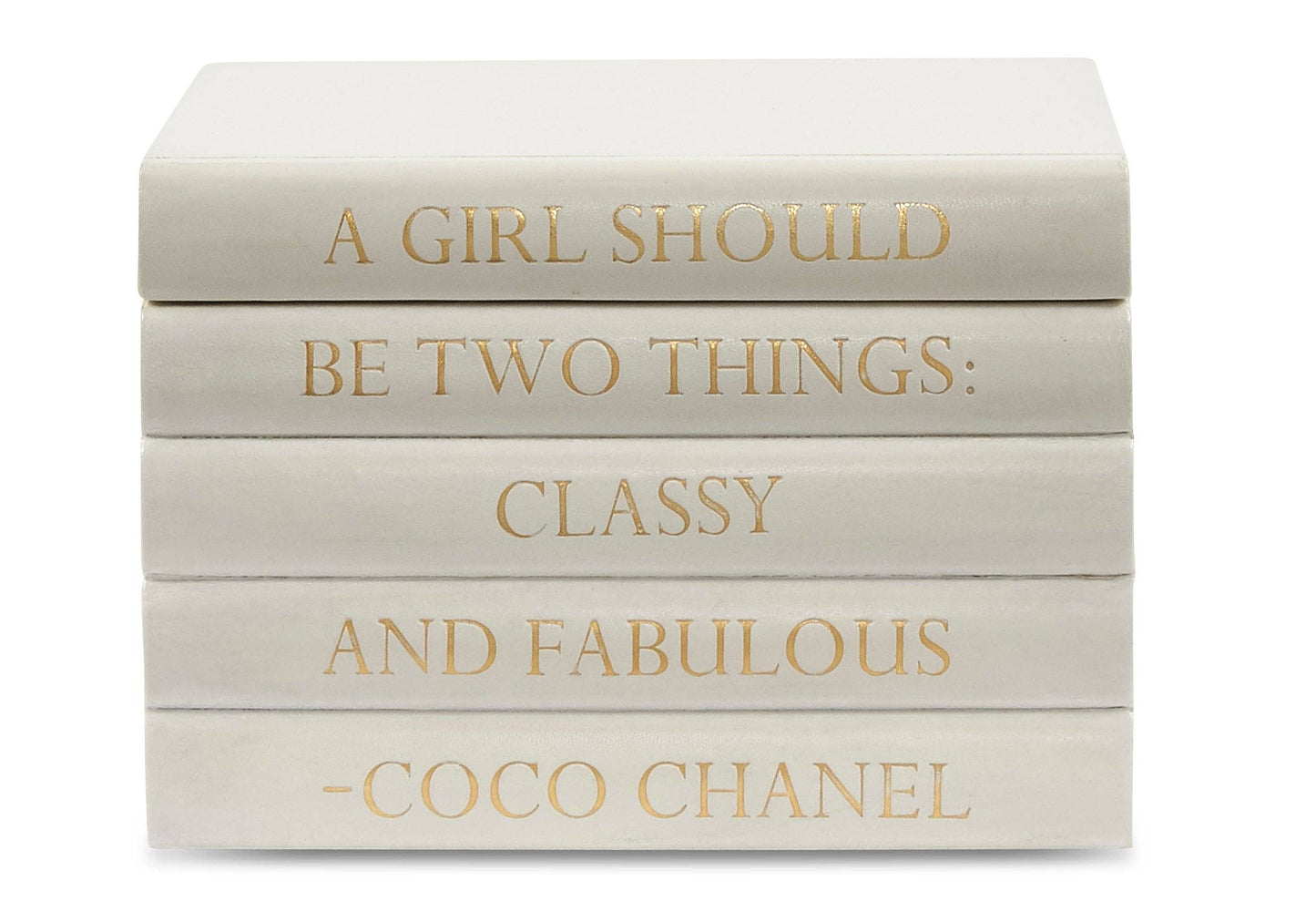 White Leather Bound Box with Coco Chanel Quote