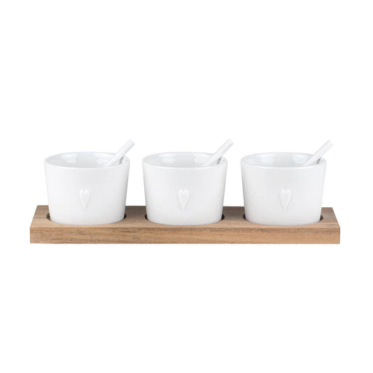 Bon Appetit Small Serving Pots with Acacia Wood Tray