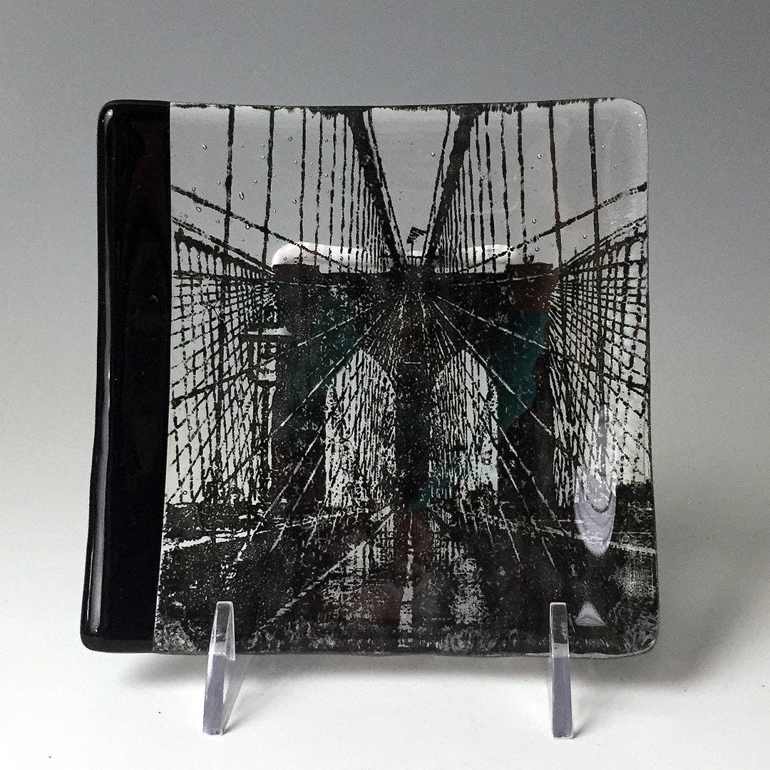 New York City Brooklyn Bridge Fused Glass 4.5" Catch-all