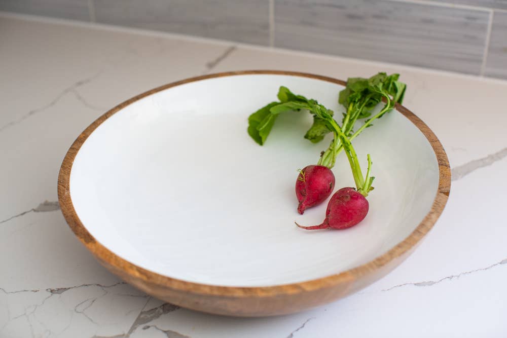 Wood & White Salad Bowl & Servers Set, Large