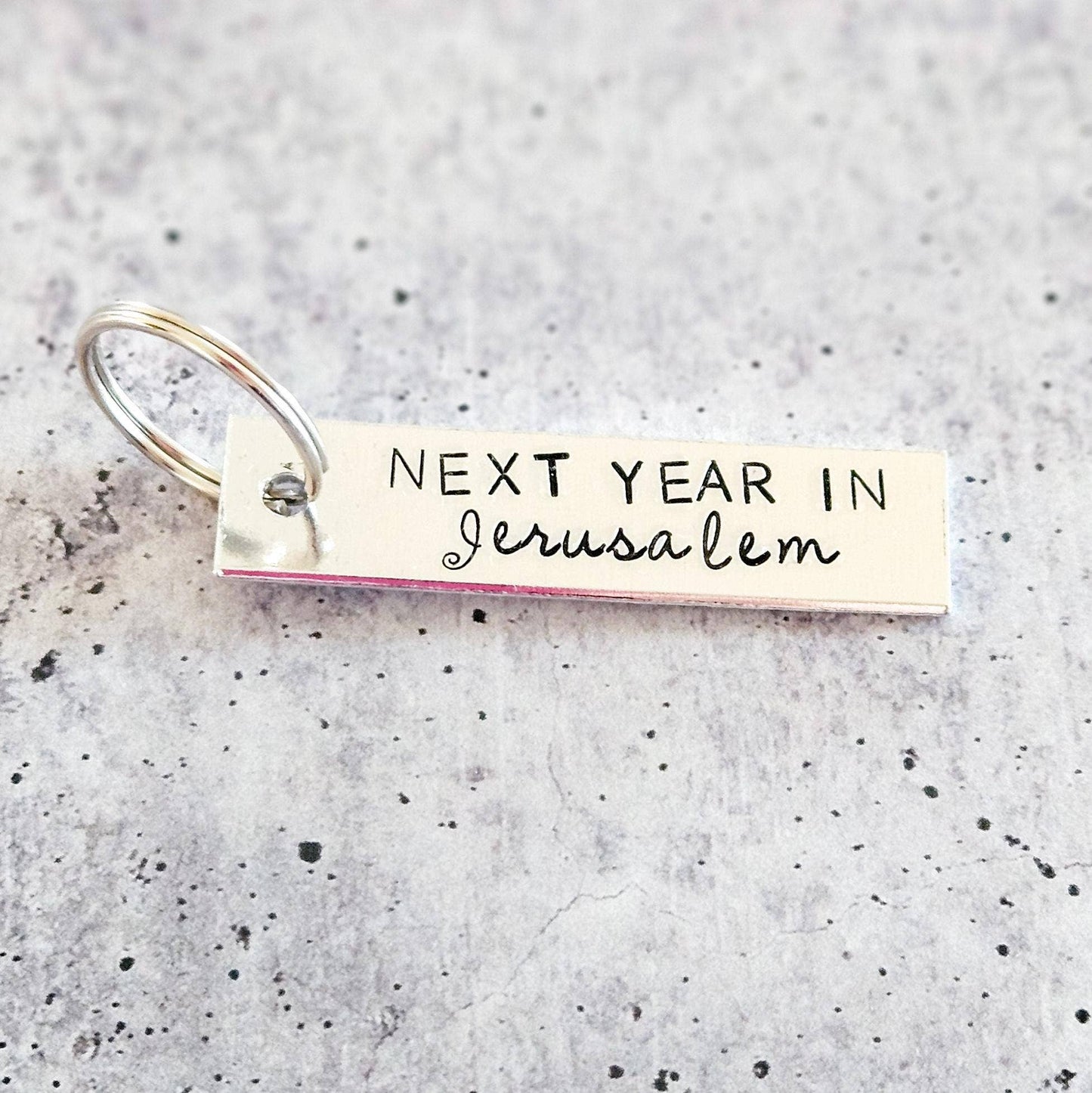 Next Year in Jerusalem Silver Aluminum Keychain