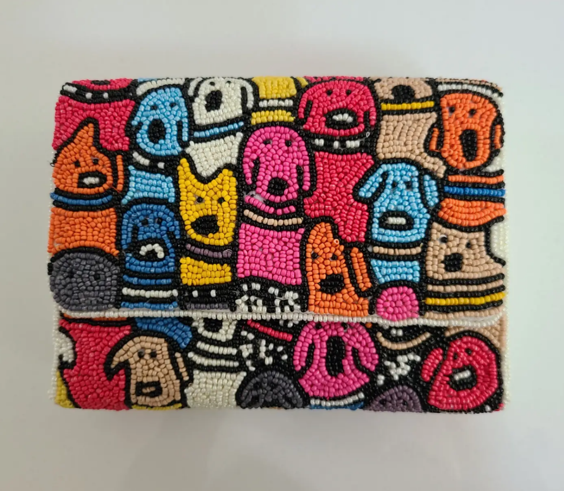 Beaded Colorful Dogs Clutch Bag