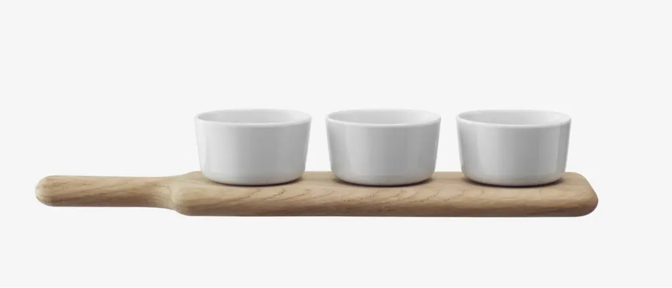 Oak Paddle & White Bowls Set 15.75 in